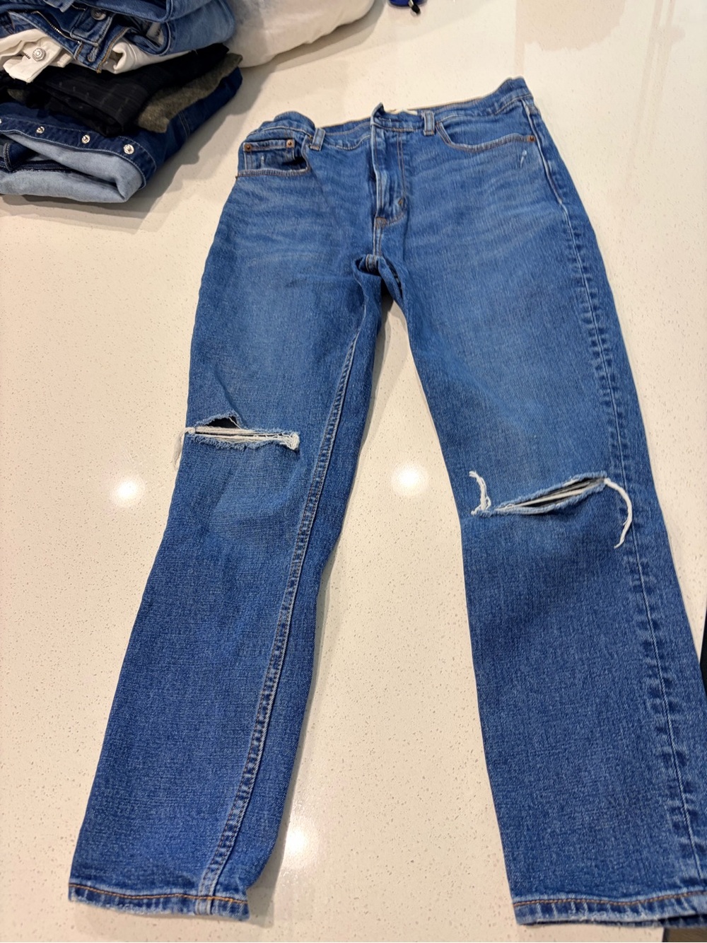 Abercrombie & Fitch Mid Blue Distressed Straight-Leg Jeans